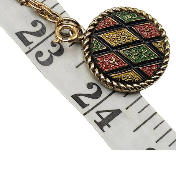 1970s Mosaic Enamel Diamond Pendant Sarah Coventry Necklace - Picture 5 of 5